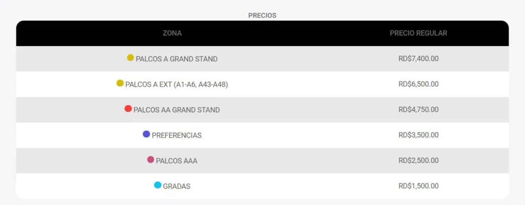 Los precios del juego RD-Detroit 2026 en el Quisqueya