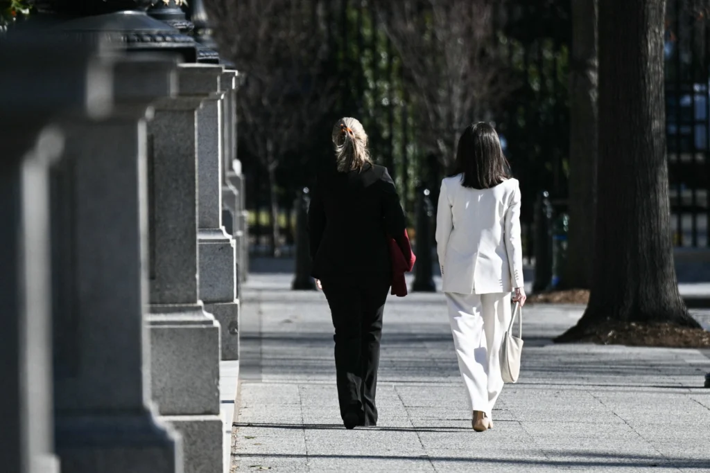María Corina Machado a su llegada a la Casa Blanca. Foto: AFP