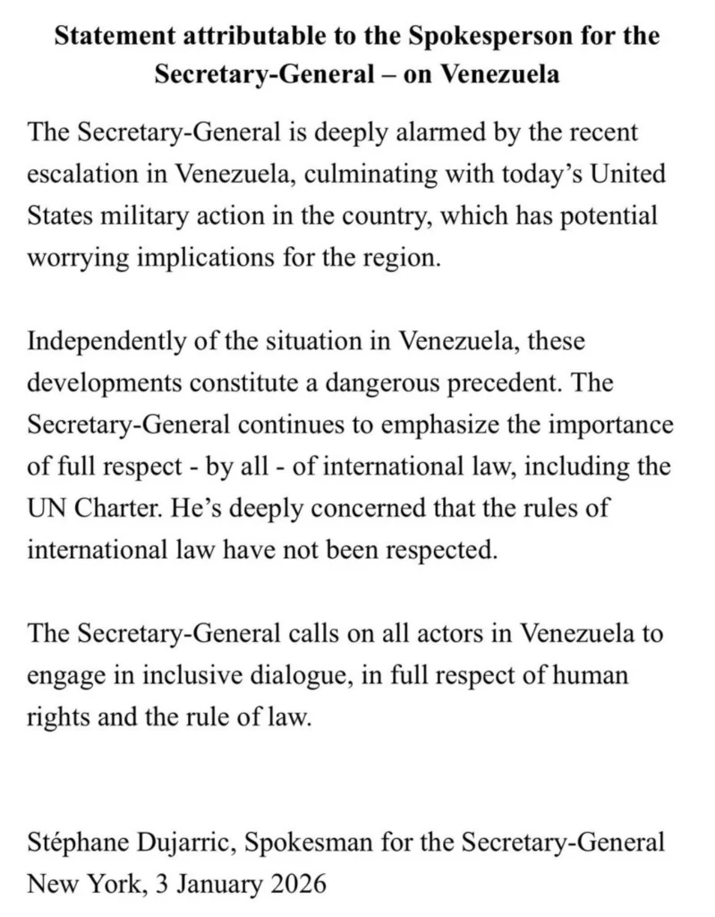 Jefe de la ONU expresa preocupación por derecho en Venezuela