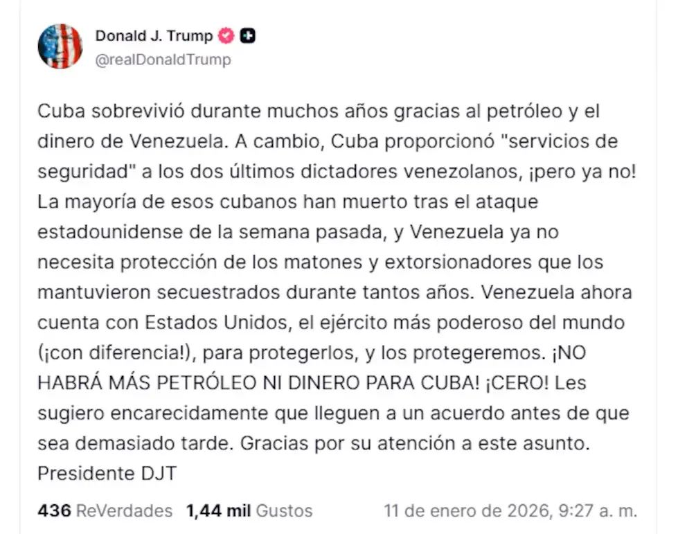 El mensaje de Donald Trump publicado en Truth Social