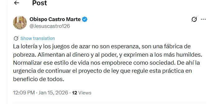 Obispo de Higüey llama a regular la lotería y juegos de azar por su impacto social