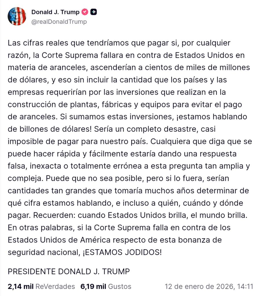 "Estamos Jodidos": Trump envía mensaje a la Corte Suprema