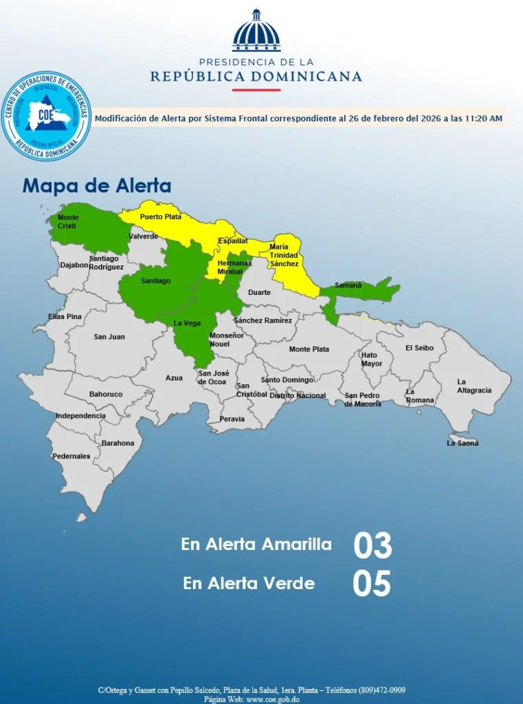 Mapa de alertas colcadas por el COE