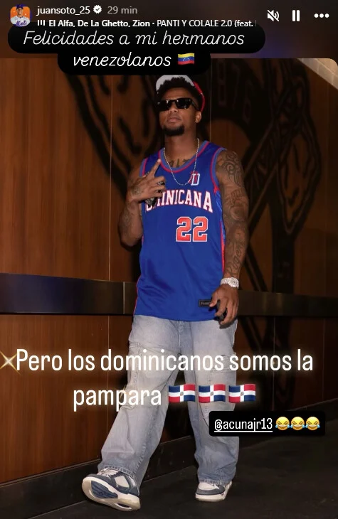 Acuña Jr. luce camiseta dominicana y cumple su apuesta con Soto