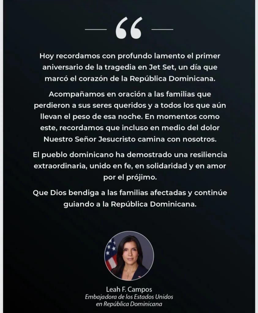 Embajadora de EE. UU. recuerda a víctimas del Jet Set en primer aniversario de la tragedia