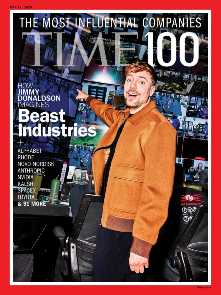 MrBeast fue uno de los protagonistas de la edición 2026 de TIME, destacado por el impacto global de su modelo de negocio digital (Portada Time)