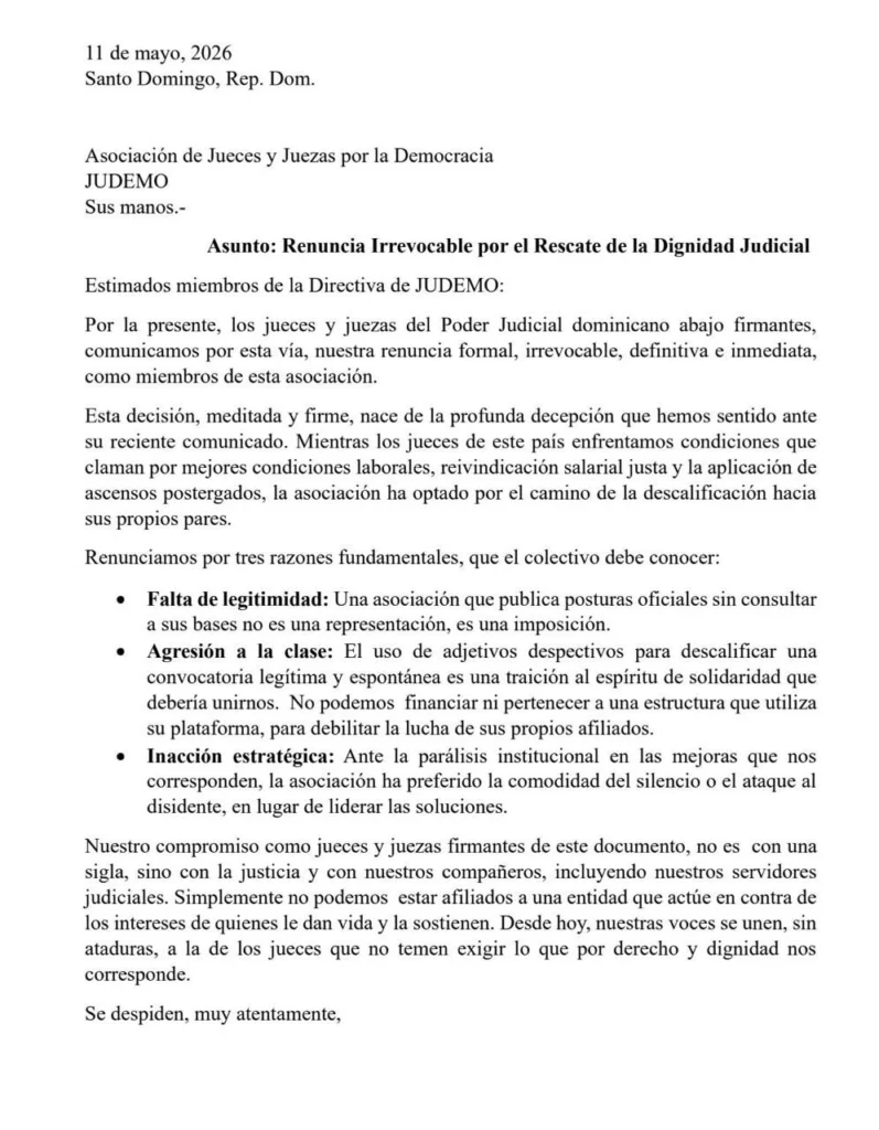 Jueces renuncian a asociación que no respaldó llamado a paro