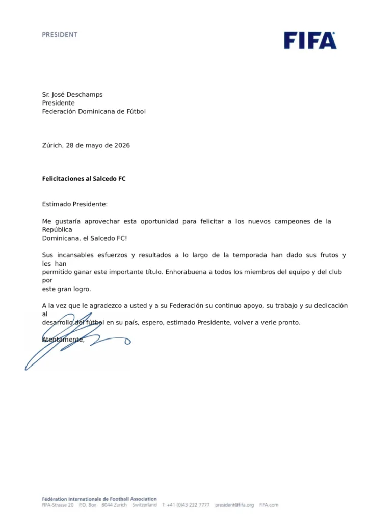 FIFA felicita al Salcedo FC por su título en la LDF