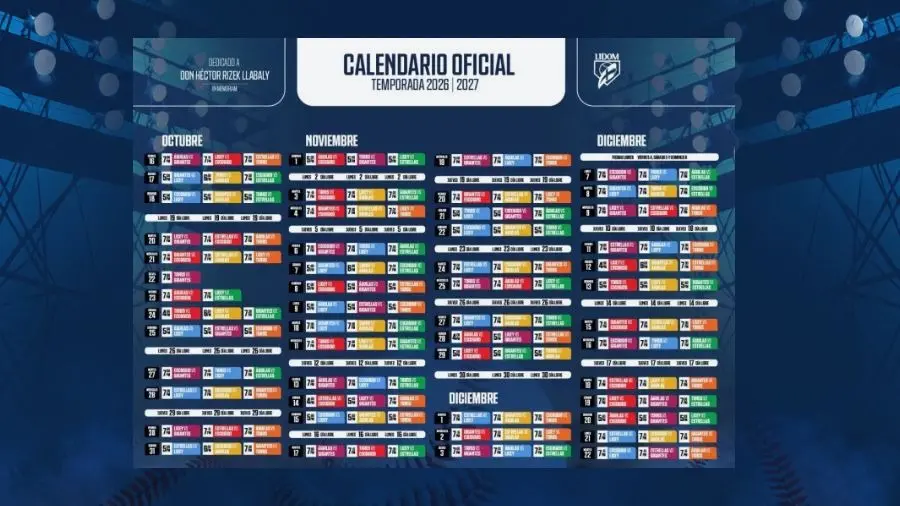 El calendario oficial LIDOM de la temporada 2026-2027