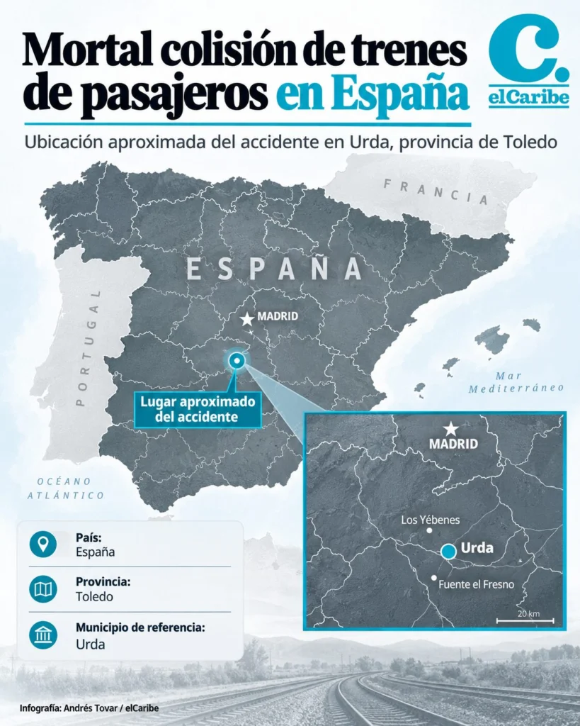 El siniestro ocurrió alrededor de las 8:54 de la mañana, hora española, cerca de la estación de Urda