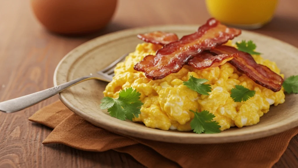 Huevos revueltos con tocino